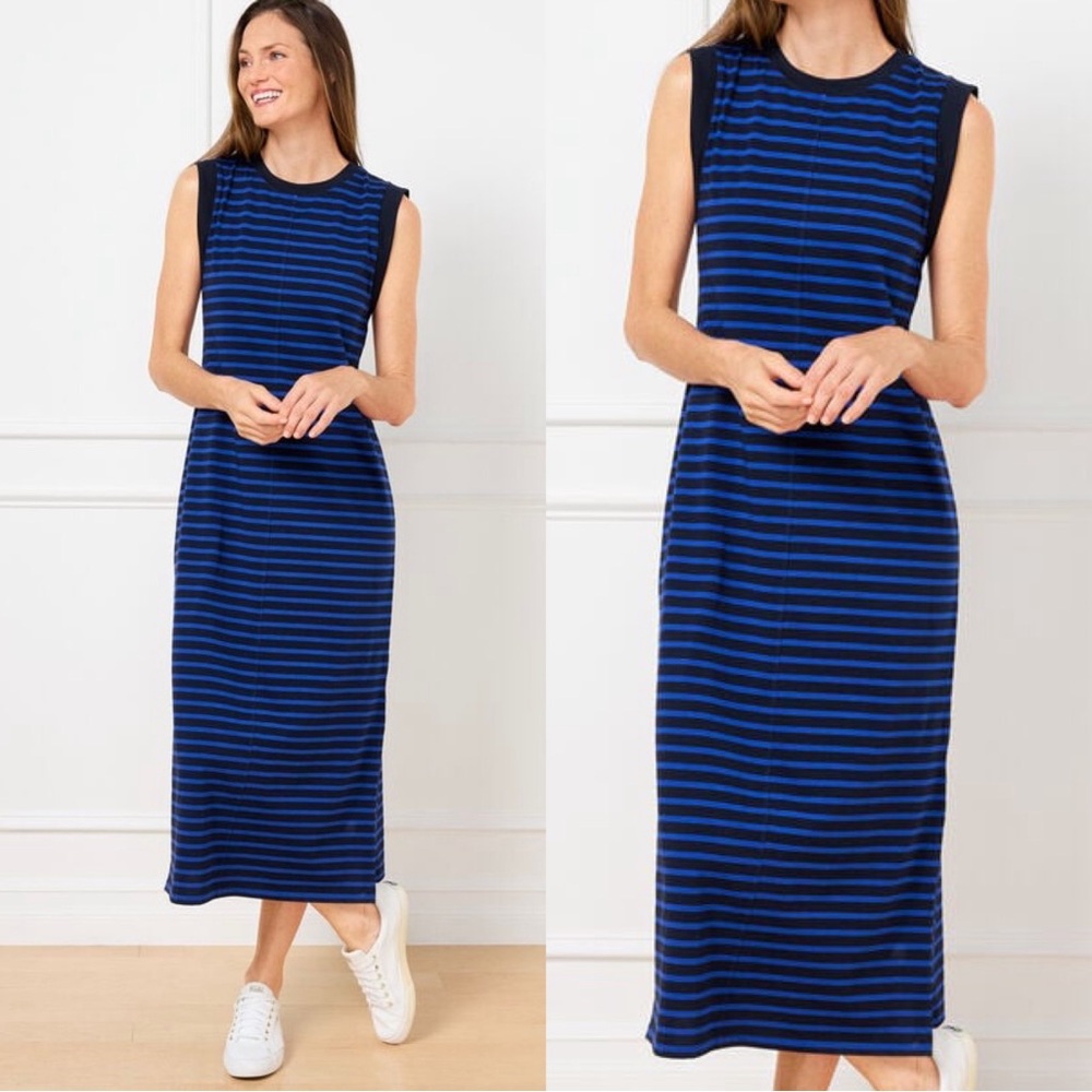Talbots Sleeveless Jersey Maxi Dress in Blue Stripes Sz. XS Sz. 2 NWT